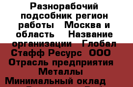 Разнорабочий-подсобник(регион работы - Москва и область) › Название организации ­ Глобал Стафф Ресурс, ООО › Отрасль предприятия ­ Металлы › Минимальный оклад ­ 28 000 - Все города Работа » Вакансии   . Мордовия респ.